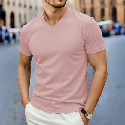 Men's V-Neck T-Shirt - Casual Summer Breathable Short Sleeve Tee, Lightweight Top