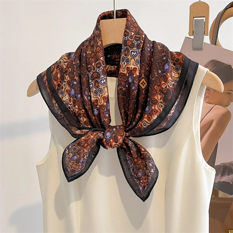 Pure Cotton Womens Printed Scarf - Fashionable Square Foulard for Neck and Hair
