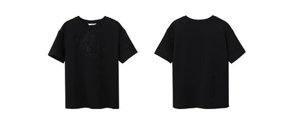 Amii Women's T-Shirt 2026 Summer New Round Neck Drop Shoulder Cotton Tee Lace Embroidered Woman Loose Fit knit Tops 12622048