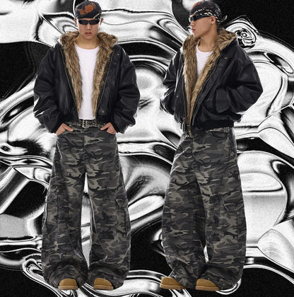 Camo Men's Baggy Jeans American Style Y2K Denim Pants Wide Leg Office-to-Street Trousers Outdoor Streetwear Hip-Hop Pants