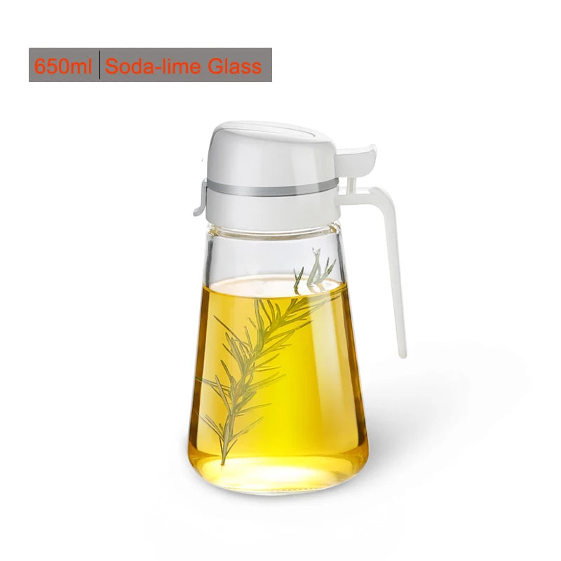 Olive Oil Dispenser Bottle - Auto Flip Glass Kitchen Container Leakproof for Cooking Oil Soy Sauce Coffee Syrup