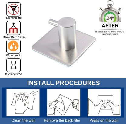 Heavy-Duty Self-Adhesive Towel Rack - Waterproof 304 Stainless Steel No Drilling Required - ZOOMNSTORE