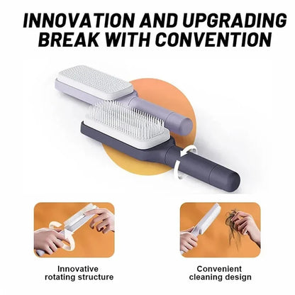 Self Cleaning Hair Brush - Telescopic Massage Comb with Rotating Handle & Air Cushion - ZOOMNSTORE