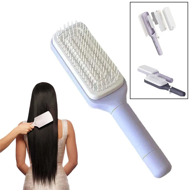 Self Cleaning Hair Brush - Telescopic Massage Comb with Rotating Handle & Air Cushion - ZOOMNSTORE