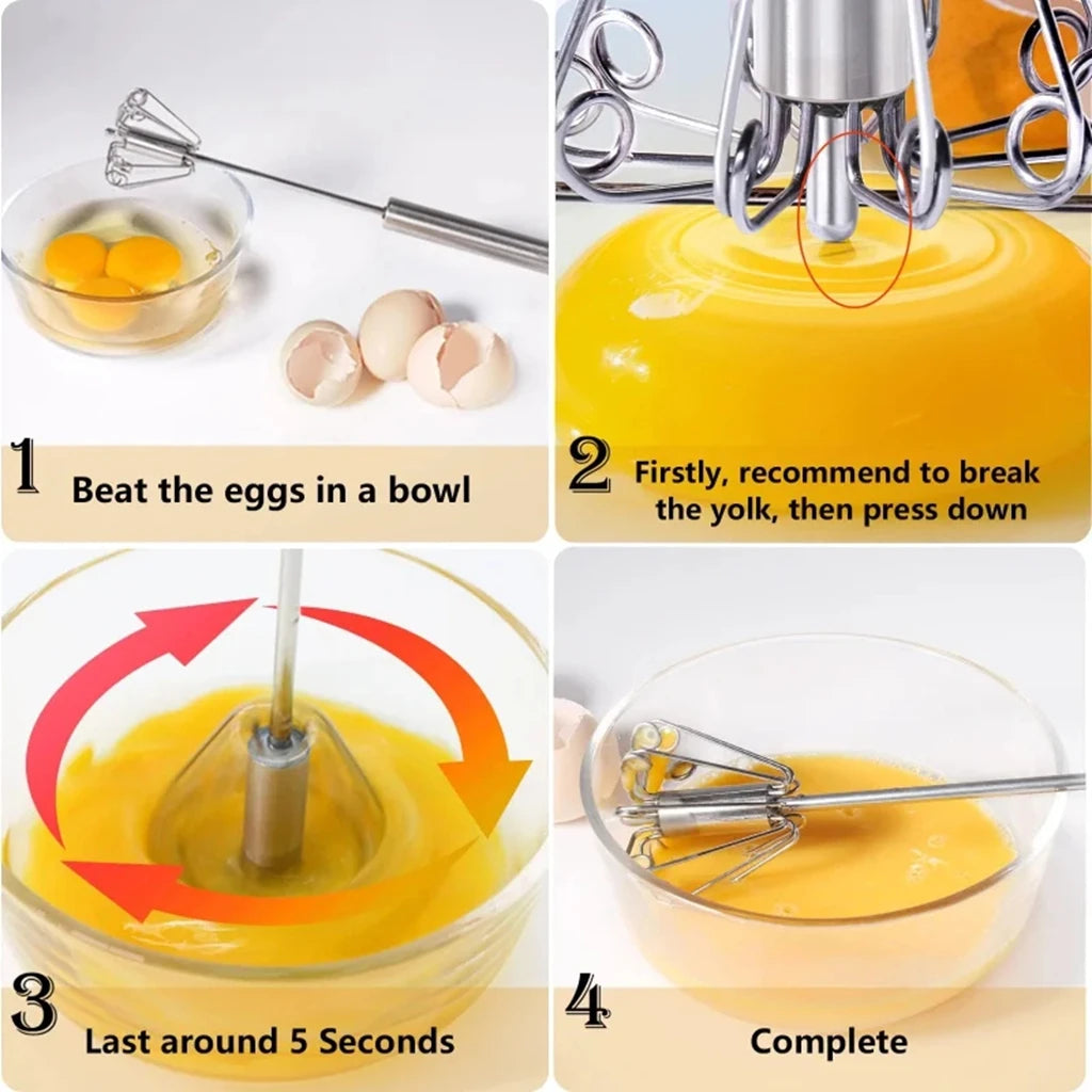 Semi Automatic Egg Beater - Stainless Steel Whisk & Manual Hand Mixer for Kitchen - ZOOMNSTORE