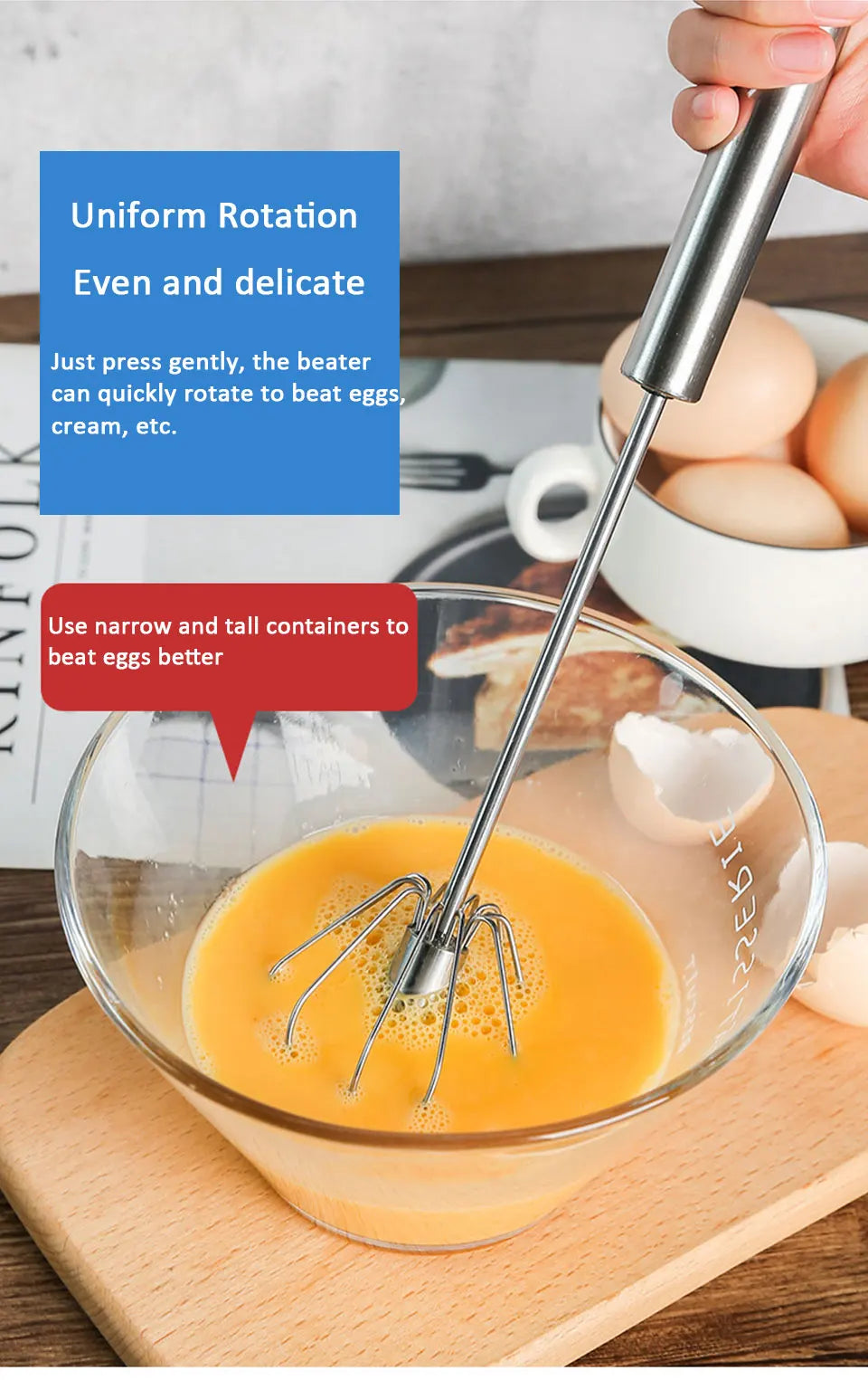 Semi Automatic Egg Beater - Stainless Steel Whisk & Manual Hand Mixer for Kitchen - ZOOMNSTORE