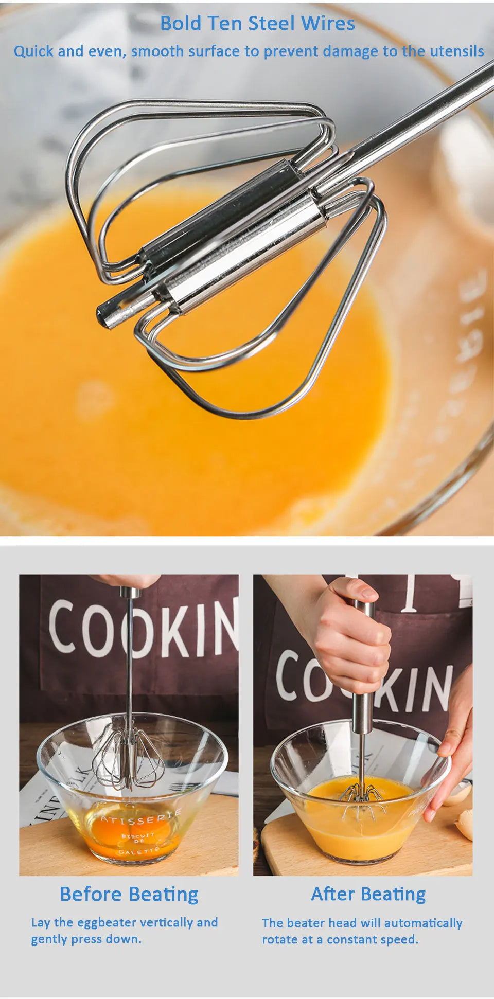 Semi Automatic Egg Beater - Stainless Steel Whisk & Manual Hand Mixer for Kitchen - ZOOMNSTORE