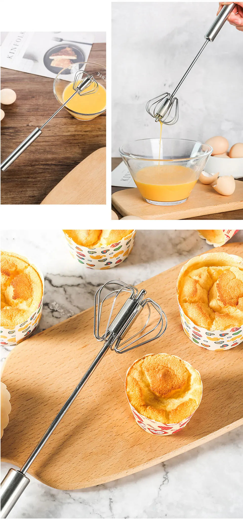 Semi Automatic Egg Beater - Stainless Steel Whisk & Manual Hand Mixer for Kitchen - ZOOMNSTORE