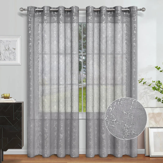 Semi Blackout Curtains - Silver Window Screen Perforated Curtain Panel for Living Room - ZOOMNSTORE
