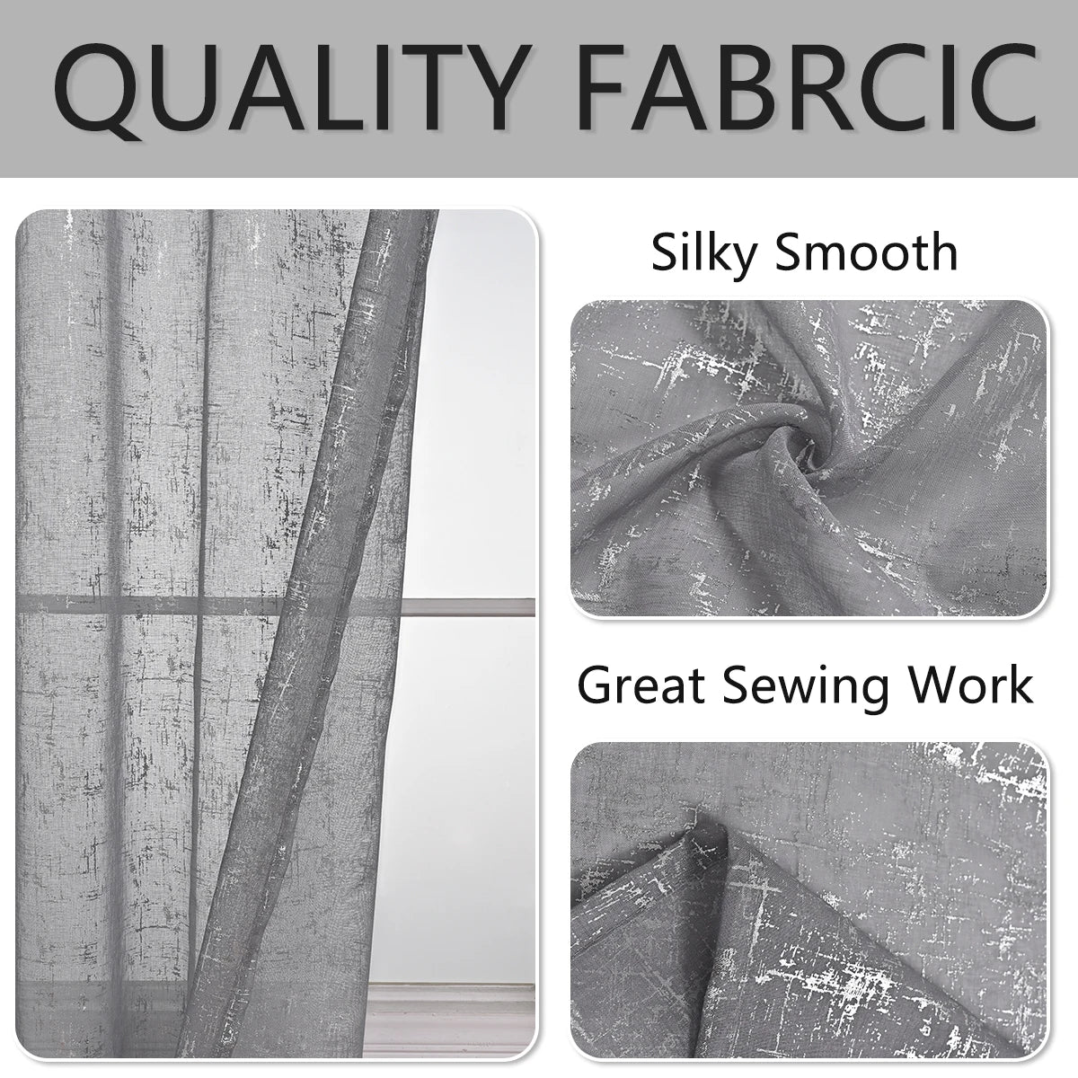 Semi Blackout Curtains - Silver Window Screen Perforated Curtain Panel for Living Room - ZOOMNSTORE