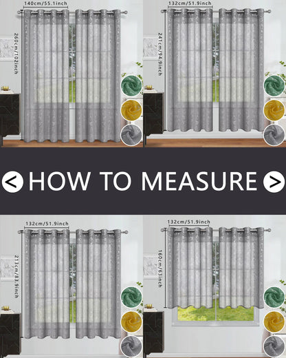 Semi Blackout Curtains - Silver Window Screen Perforated Curtain Panel for Living Room - ZOOMNSTORE