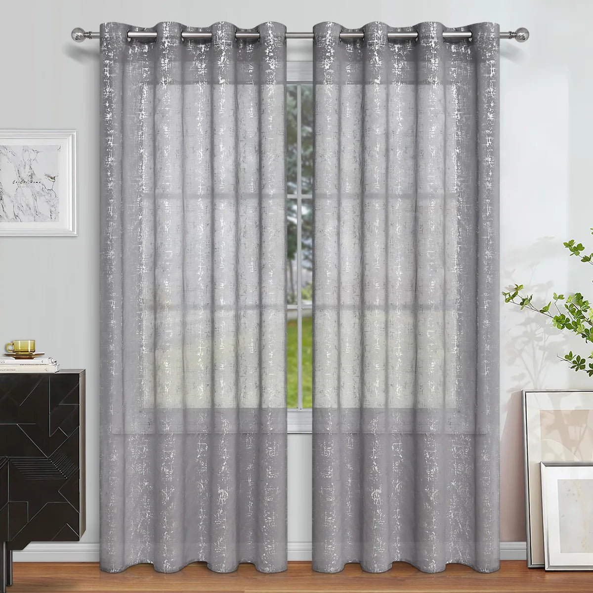 Semi Blackout Curtains - Silver Window Screen Perforated Curtain Panel for Living Room - ZOOMNSTORE