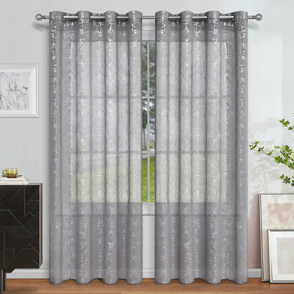 Semi Blackout Curtains - Silver Window Screen Perforated Curtain Panel for Living Room - ZOOMNSTORE