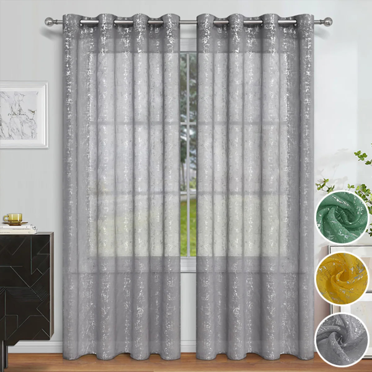 Semi Blackout Curtains - Silver Window Screen Perforated Curtain Panel for Living Room - ZOOMNSTORE