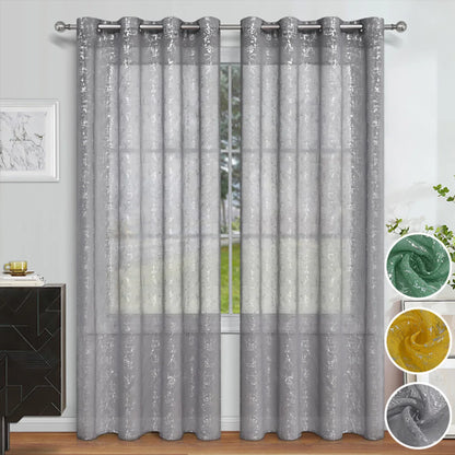 Semi Blackout Curtains - Silver Window Screen Perforated Curtain Panel for Living Room - ZOOMNSTORE