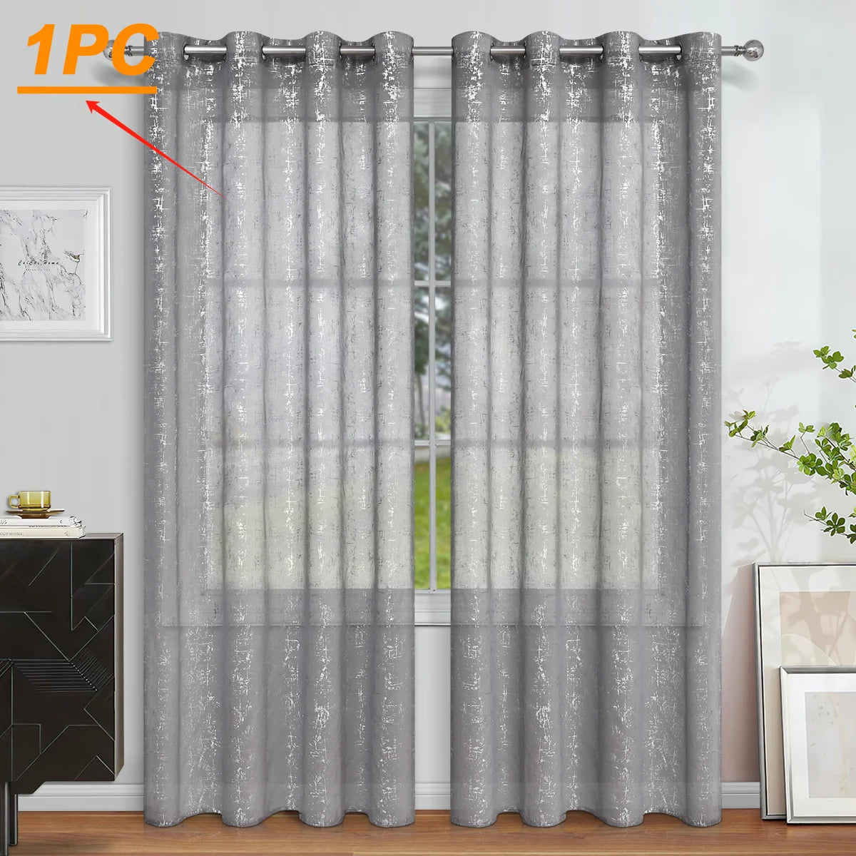 Semi Blackout Curtains - Silver Window Screen Perforated Curtain Panel for Living Room - ZOOMNSTORE