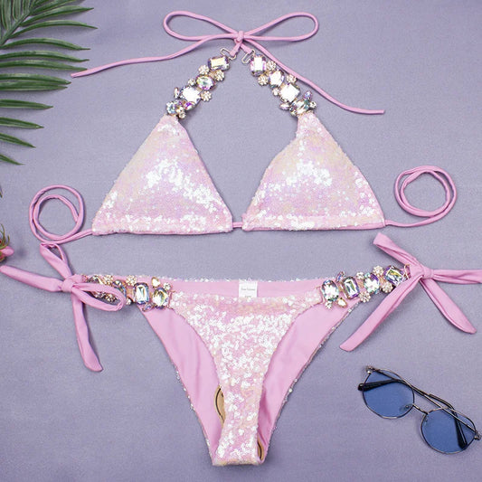 Rhinestone Bikini Swimsuit - Sexy Push-Up Swimwear for Women - ZOOMNSTORE