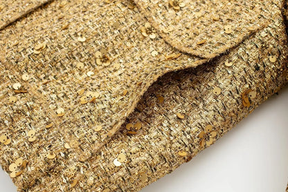Suninheart Women's Sequined Bomber Jacket Fall O Neck Long Sleeve Gold Sequins Jacket Coat Female Glitter Chic Outerwear - ZOOMNSTORE