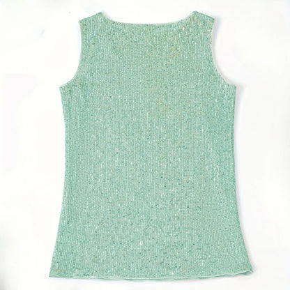 Sequined Tank Top - Women's Summer Sleeveless Blouse With Deep V Neck | Stylish Vest - ZOOMNSTORE