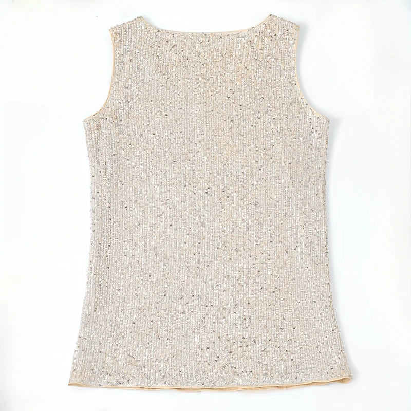 Sequined Tank Top - Women's Summer Sleeveless Blouse With Deep V Neck | Stylish Vest - ZOOMNSTORE