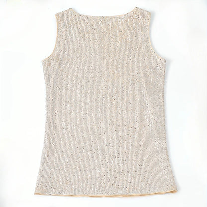 Sequined Tank Top - Women's Summer Sleeveless Blouse With Deep V Neck | Stylish Vest - ZOOMNSTORE