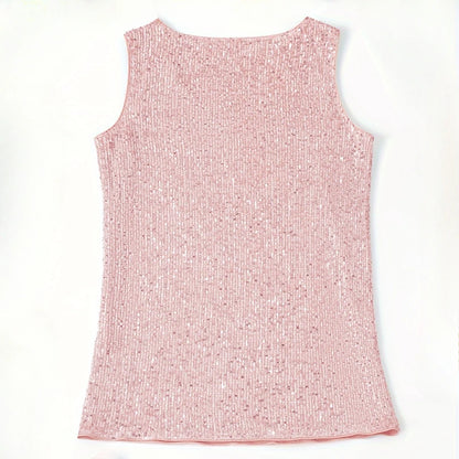 Sequined Tank Top - Women's Summer Sleeveless Blouse With Deep V Neck | Stylish Vest - ZOOMNSTORE
