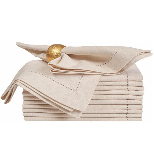 Set of 6 Hemstitched Linen Napkins - Washable Nature Color Christmas Dinner Napkins - ZOOMNSTORE