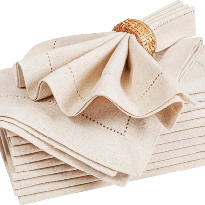 Set of 6 Hemstitched Linen Napkins - Washable Nature Color Christmas Dinner Napkins - ZOOMNSTORE