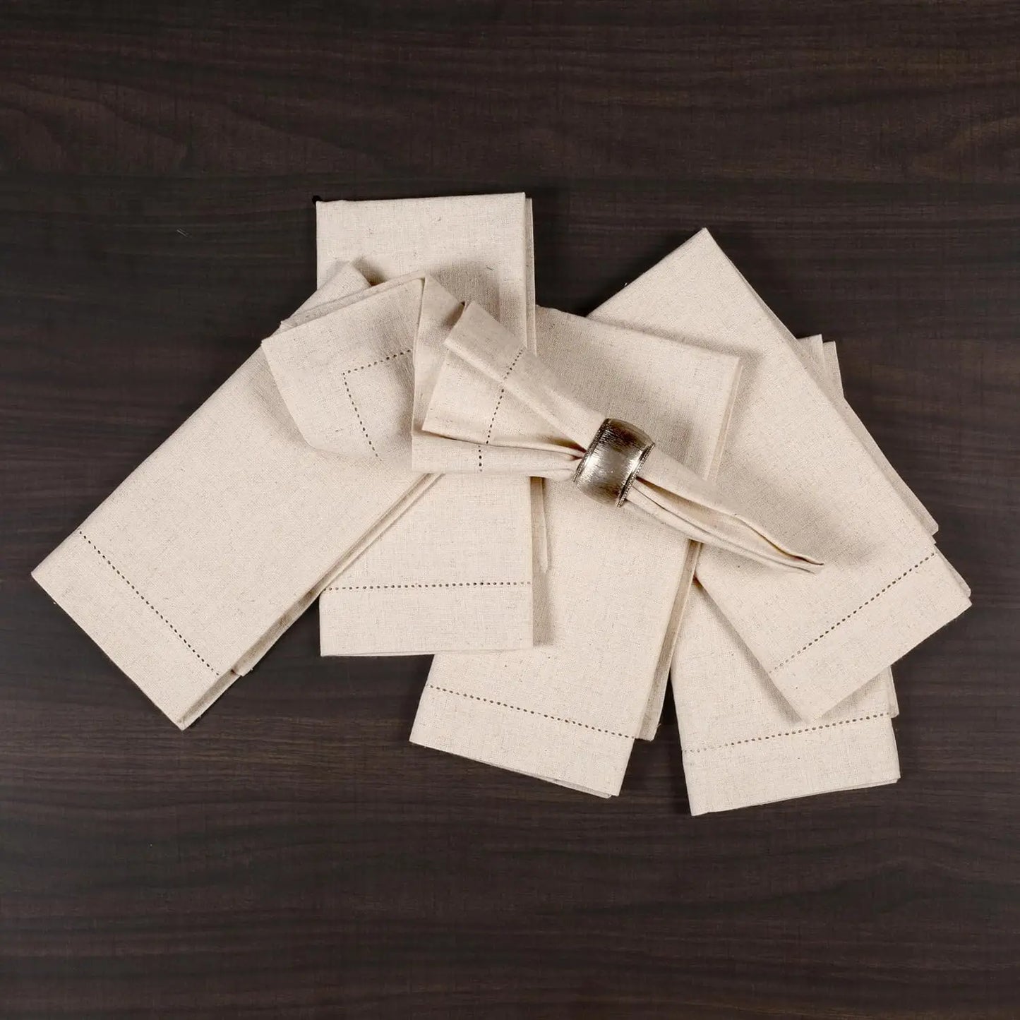 Set of 6 Hemstitched Linen Napkins - Washable Nature Color Christmas Dinner Napkins - ZOOMNSTORE