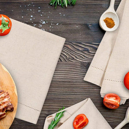 Set of 6 Hemstitched Linen Napkins - Washable Nature Color Christmas Dinner Napkins - ZOOMNSTORE