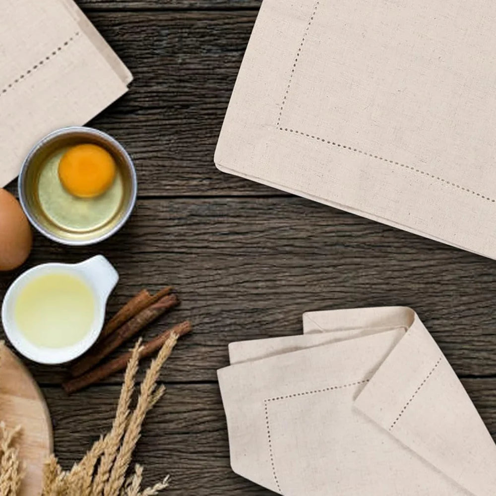 Set of 6 Hemstitched Linen Napkins - Washable Nature Color Christmas Dinner Napkins - ZOOMNSTORE