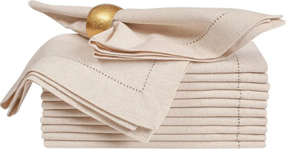 Set of 6 Hemstitched Linen Napkins - Washable Nature Color Christmas Dinner Napkins - ZOOMNSTORE