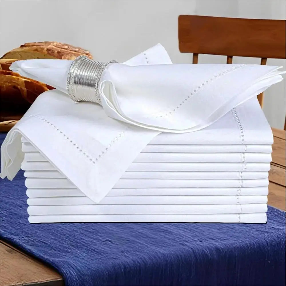 Set of 6 Hemstitched Linen Napkins - Washable Nature Color Christmas Dinner Napkins - ZOOMNSTORE