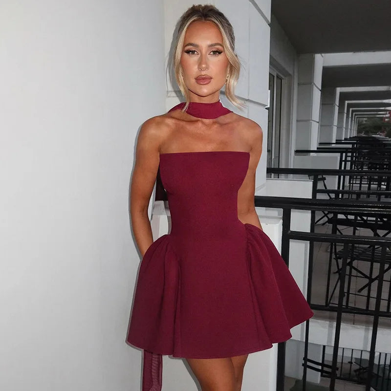 Elegant Off Shoulder A-Line Dress - Sexy Backless Mini Party Dress for Women - ZOOMNSTORE