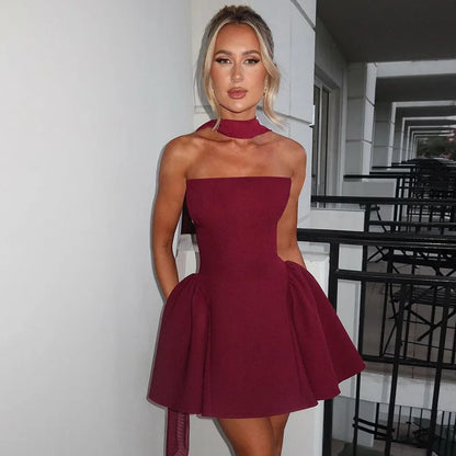 Elegant Off Shoulder A-Line Dress - Sexy Backless Mini Party Dress for Women - ZOOMNSTORE