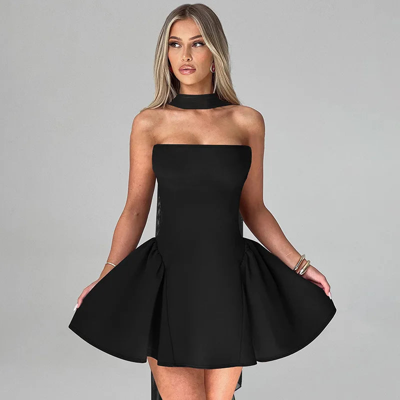 Elegant Off Shoulder A-Line Dress - Sexy Backless Mini Party Dress for Women - ZOOMNSTORE