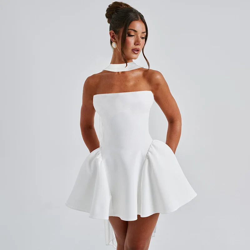 Elegant Off Shoulder A-Line Dress - Sexy Backless Mini Party Dress for Women - ZOOMNSTORE