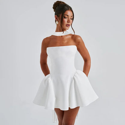 Elegant Off Shoulder A-Line Dress - Sexy Backless Mini Party Dress for Women - ZOOMNSTORE