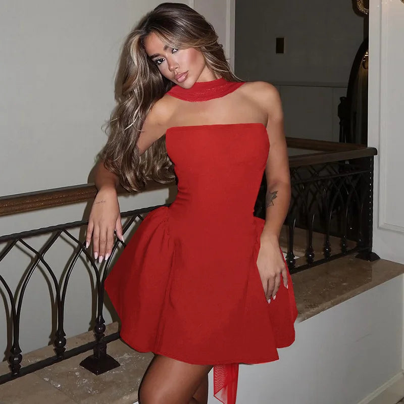 Elegant Off Shoulder A-Line Dress - Sexy Backless Mini Party Dress for Women - ZOOMNSTORE