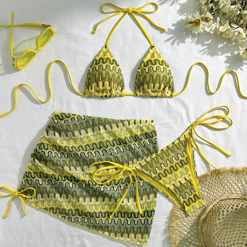 Three-Piece Womens Bikini Set - Sexy Beach Swimwear 2025 - ZOOMNSTORE