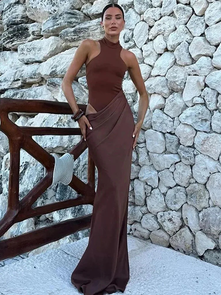 Sexy Black Maxi Dress - Women's Sleeveless High Waist Sheath Evening Gown - ZOOMNSTORE