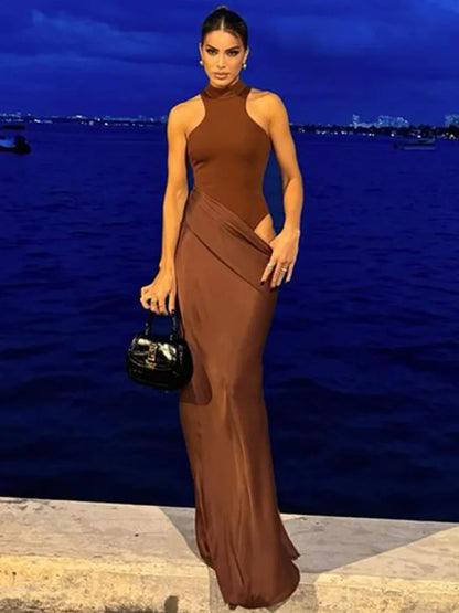 Sexy Black Maxi Dress - Women's Sleeveless High Waist Sheath Evening Gown - ZOOMNSTORE