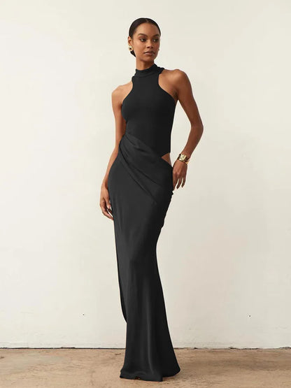 Sexy Black Maxi Dress - Women's Sleeveless High Waist Sheath Evening Gown - ZOOMNSTORE