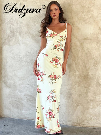 Sexy Bodycon Maxi Dress – Floral Print Sleeveless Backless Party Outfit - ZOOMNSTORE