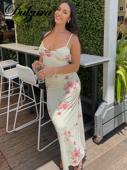 Sexy Bodycon Maxi Dress – Floral Print Sleeveless Backless Party Outfit - ZOOMNSTORE