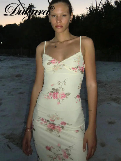 Sexy Bodycon Maxi Dress – Floral Print Sleeveless Backless Party Outfit - ZOOMNSTORE