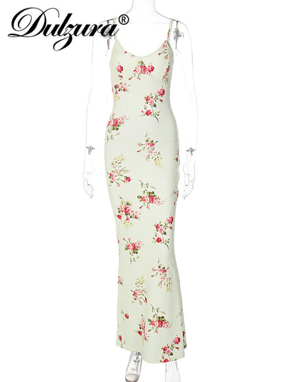 Sexy Bodycon Maxi Dress – Floral Print Sleeveless Backless Party Outfit - ZOOMNSTORE