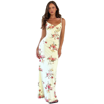 Sexy Bodycon Maxi Dress – Floral Print Sleeveless Backless Party Outfit - ZOOMNSTORE