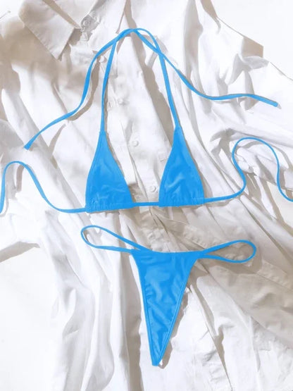 Womens Thong Swimwear - Solid Color Triangle Bra Beach Suit - ZOOMNSTORE