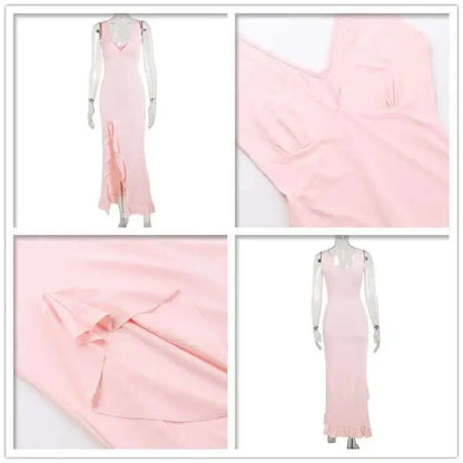 Elegant Backless Ruffle High Split Midi Dress - Summer Party Evening Wear 2024 - ZOOMNSTORE